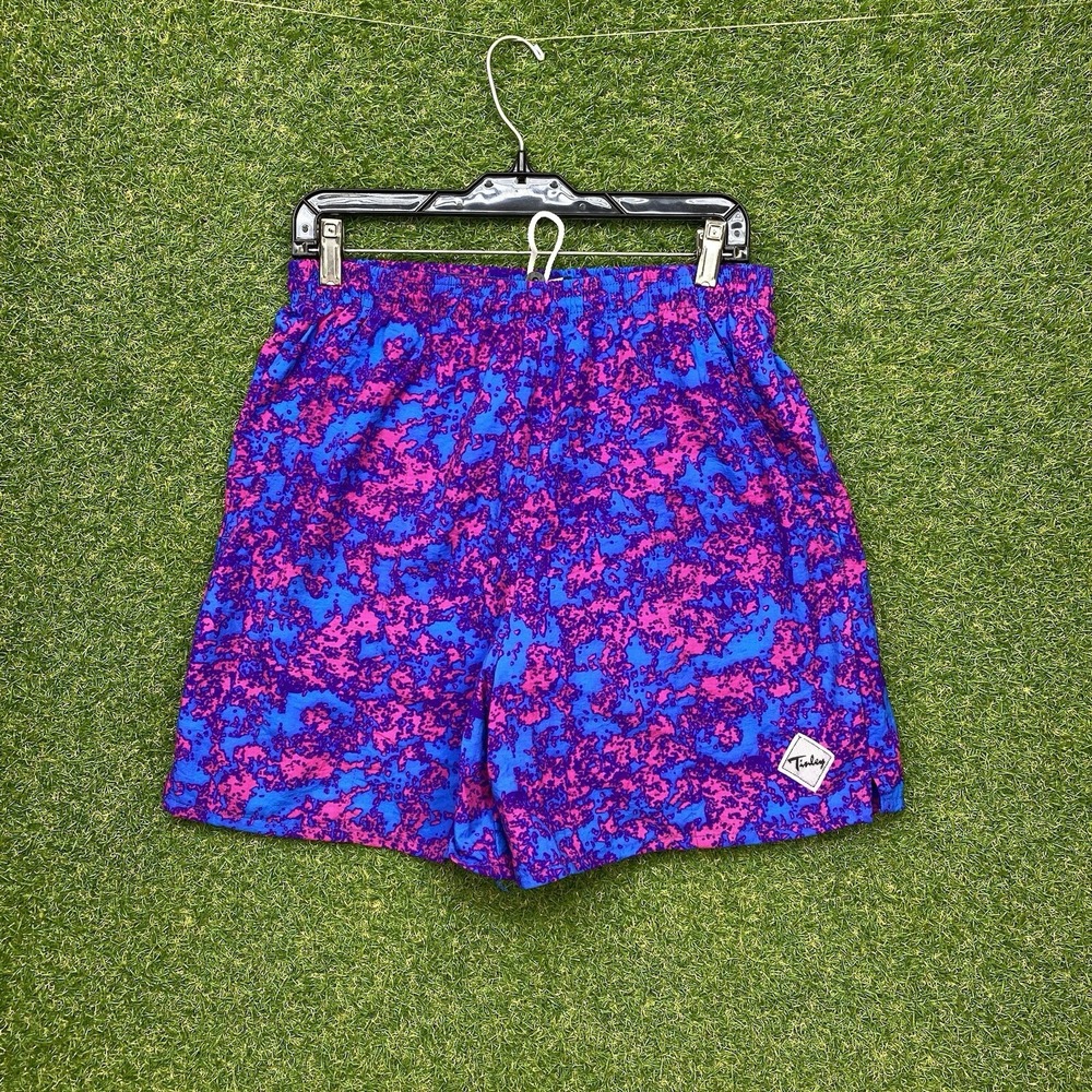 Tinley Swim Trunks Mens Large Navy Blue 80's Running Shorts Geometric Nylon Y2K